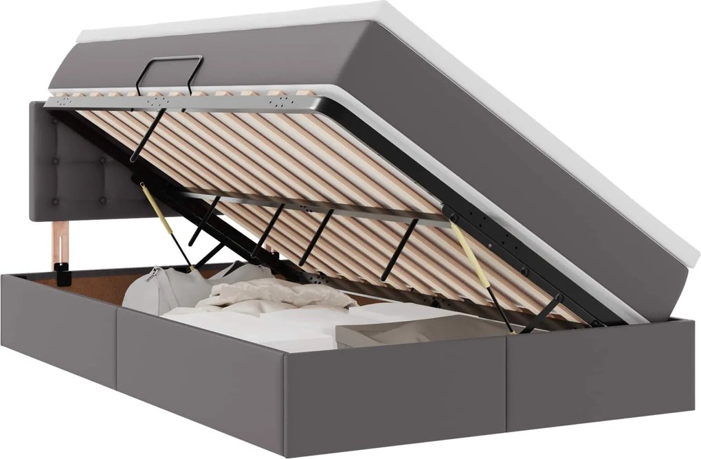 vidaXL Pat cu saltea și LED cu led Gri 120 x 190 cm Piele artificială