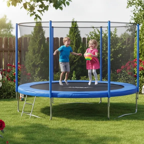 Trambulină de grădină pentru copii cu plasă de siguranță și scară 8FT - Ø 252 cm
