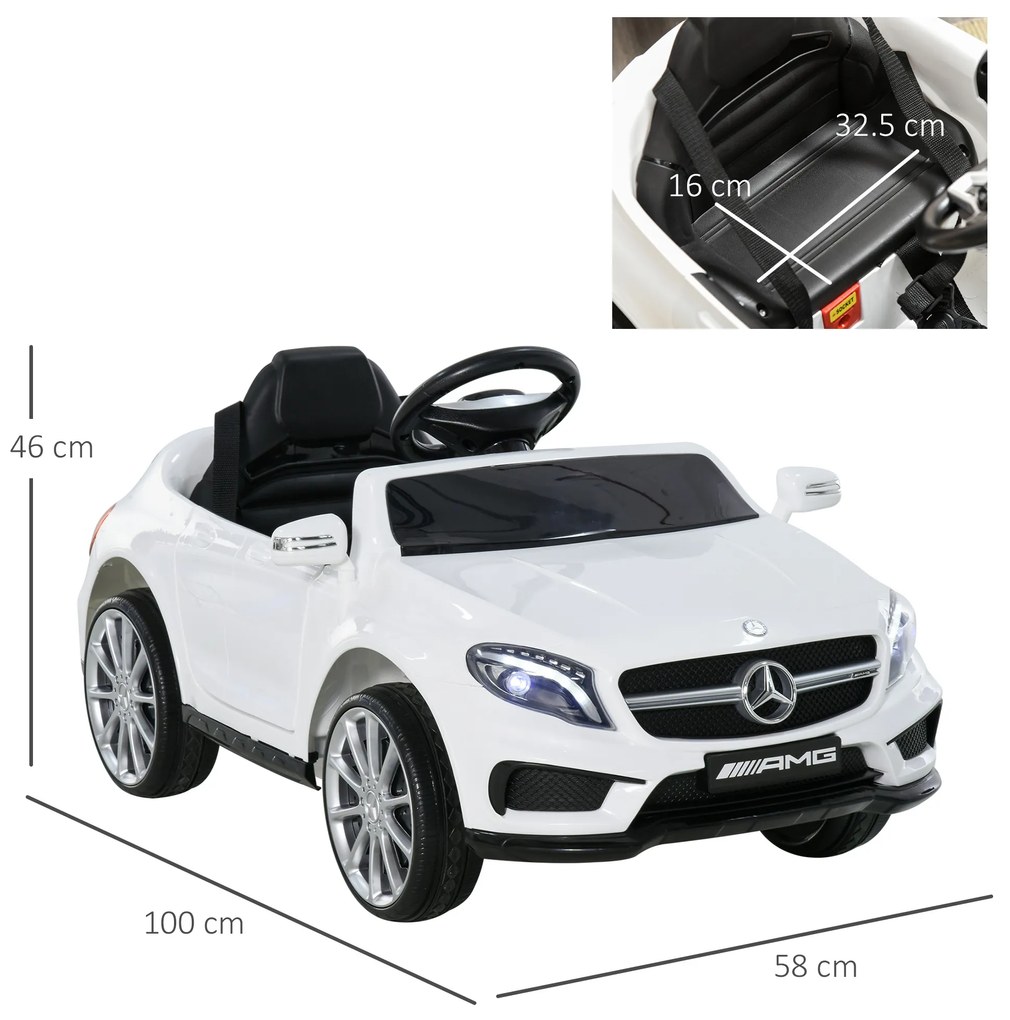 HOMCOM Mașină Electrică pentru Copii, Mercedes GLA Electric pentru Copii 3+ ani, cu Telecomandă, Faruri și Muzică, 100x58x46 cm, Alb | Aosom Romania