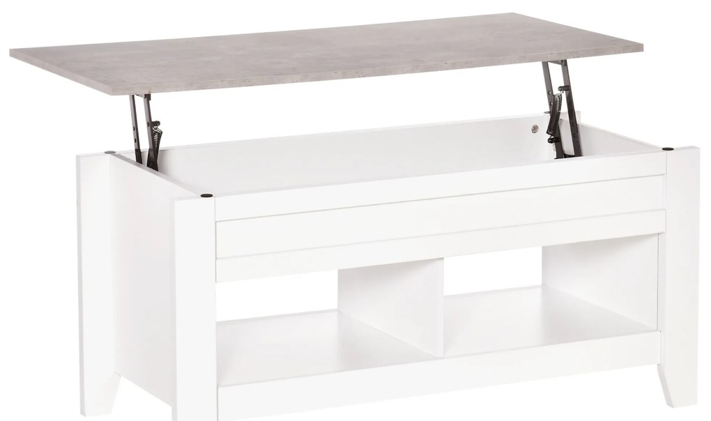 HOMCOM Masă de cafea cu blat extensibil, masă de salon cu rafturi și compartiment ascuns, 105 x 50 x 49-62,5 cm pentru salon, dormitor, lemn alb | Aosom Romania