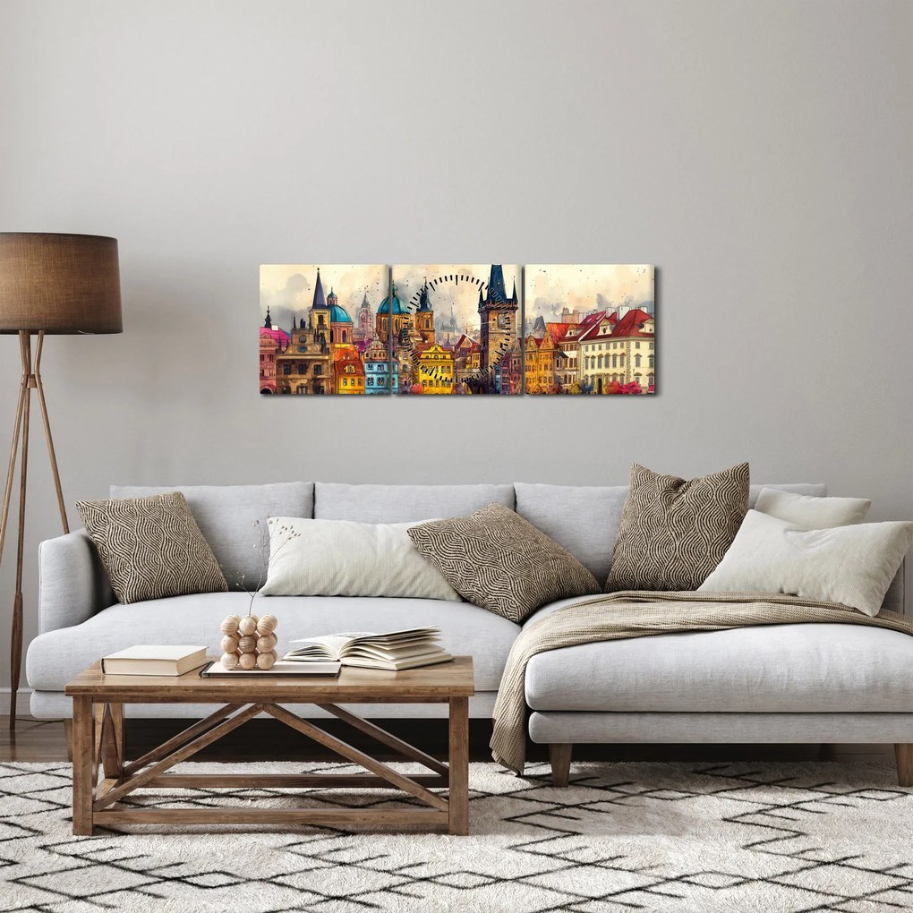 Tablou - Toamna în orașul pictat (cu ceas) (90x30 cm)