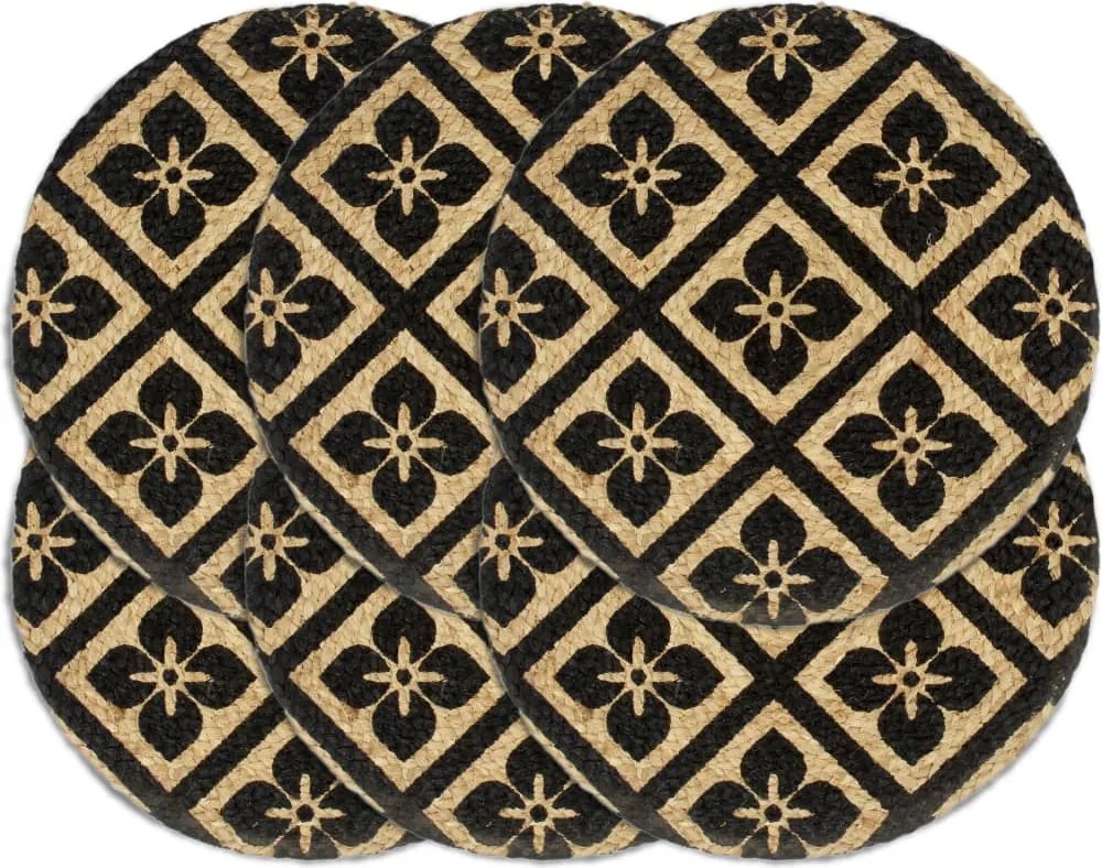 vidaXL Naproane, 6 buc., negru, 38 cm, iută, rotund