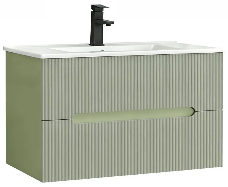 Trent 80 mobilier de baie inferior cu chiuvetă ceramică (2 sertare) verde fistic-verde măsline
