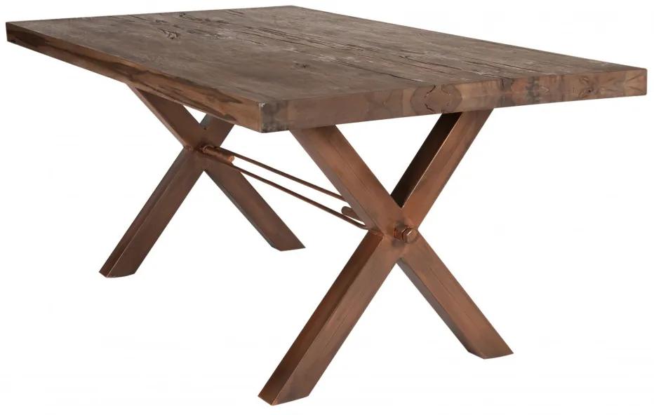 Masa dreptunghiulara din lemn de stejar Tables &amp; Benches 220x100x76 cm maro inchis