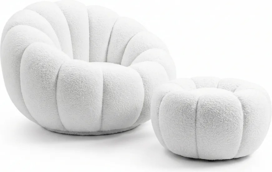 Fotoliu design rotativ BLOOM cu taburet, alb