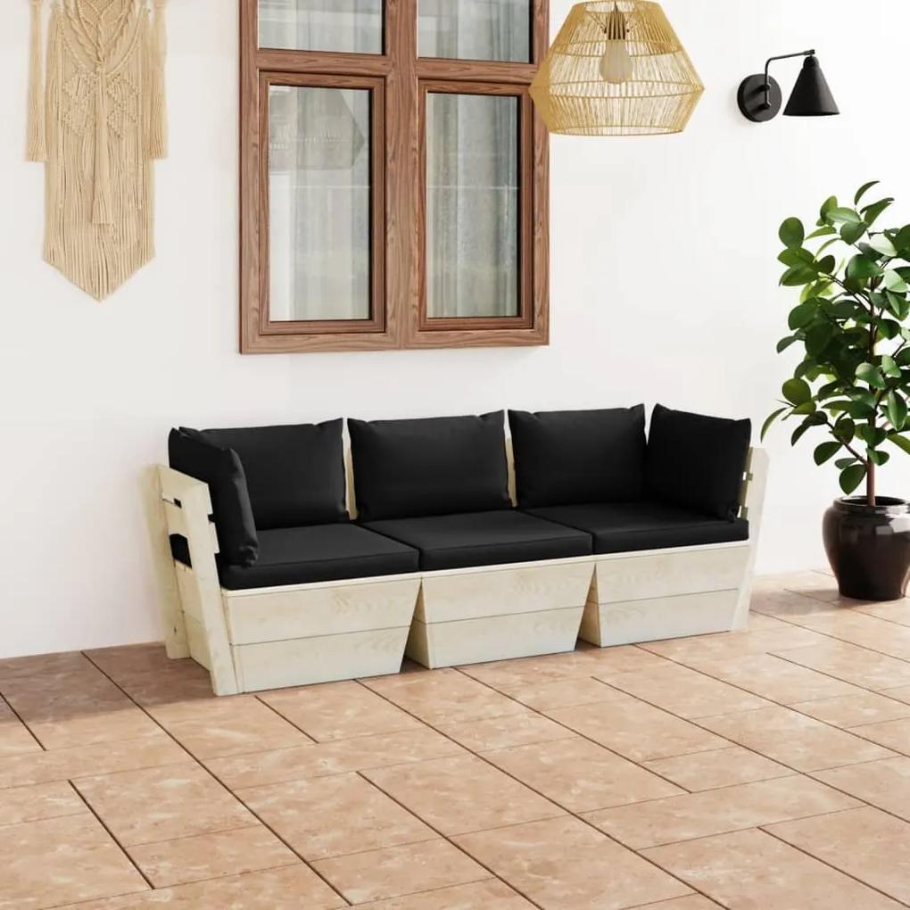 Canapea gradina din paleti, cu perne, 3 locuri, lemn de molid