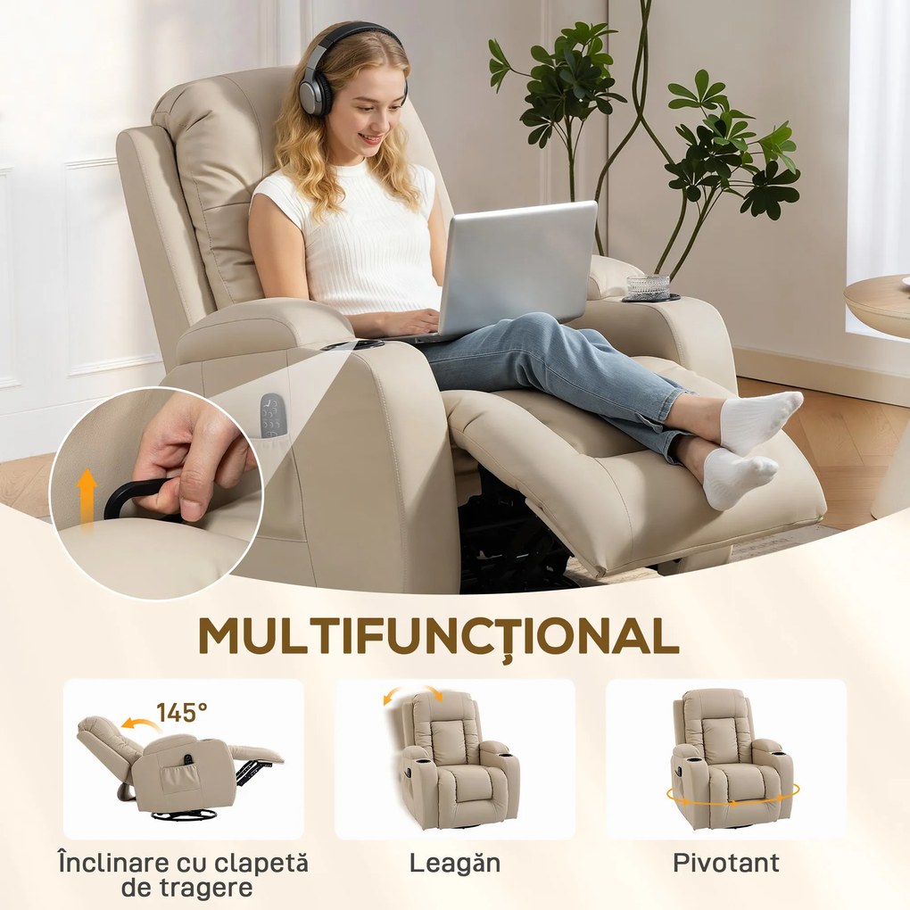 Homcom Fotoliu Relax – Rabatabil cu Masaj &amp; incalzire | Aosom Romania