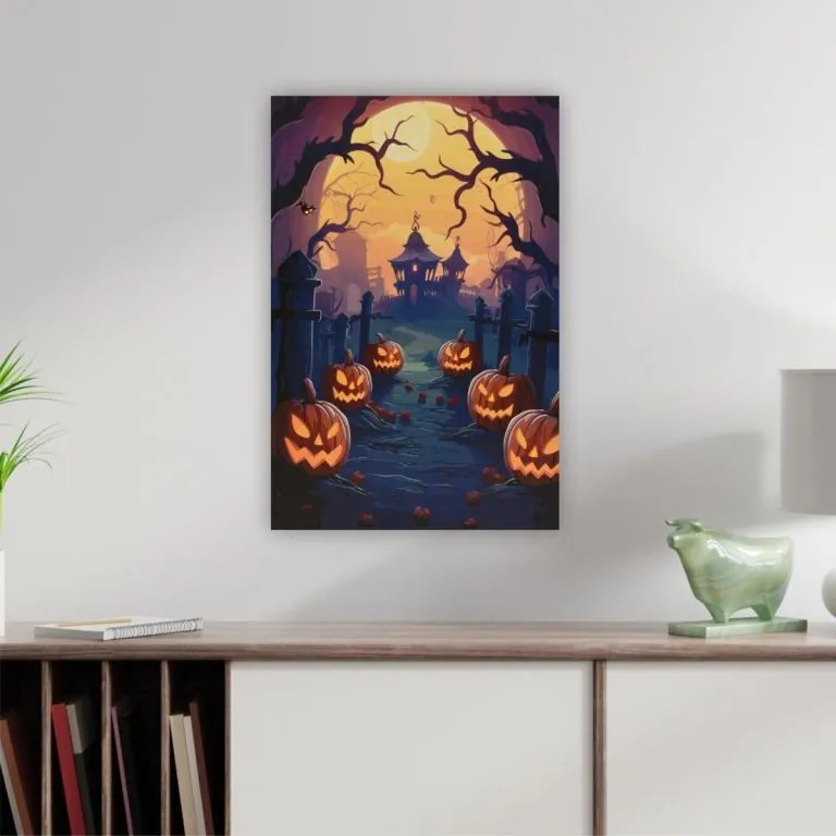 Pictură pe perete Cimitirul cu dovleci, 9 LED-uri, 60,5 x 40