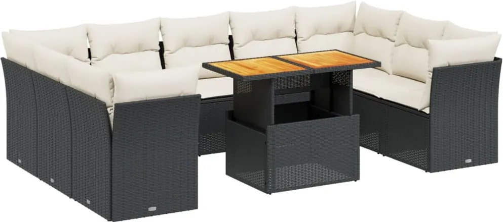 vidaXL Set canapele de grădină cu perne, 10 piese, negru, poliratan