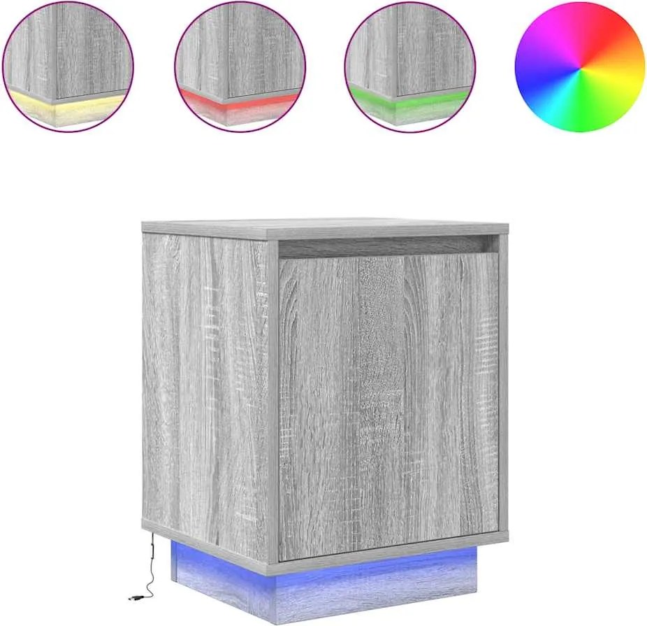 vidaXL Noptiera cu lumini LED Gri Sonoma 38x34x50 cm