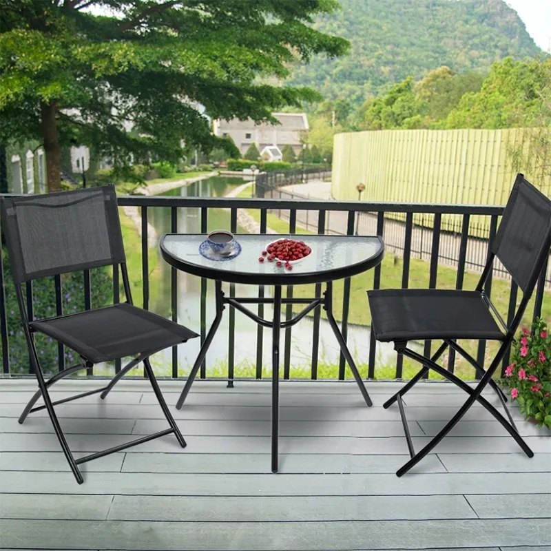 Masă de balcon semirotundă - din sticlă cu structură metalică