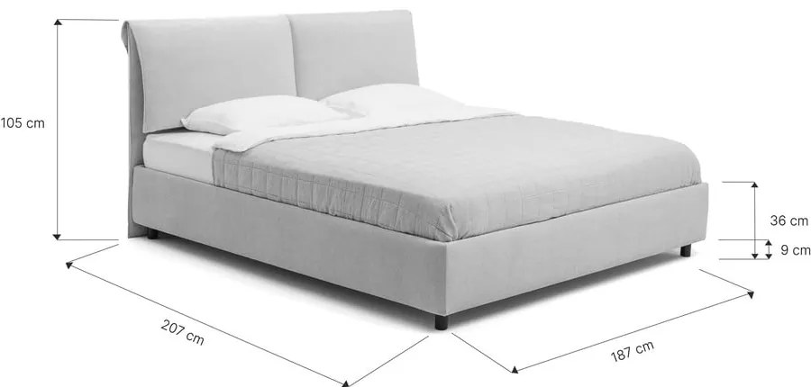 Pat matrimonial albastru tapițat cu spațiu de depozitare cu somieră 180x200 cm Myra Pillow – Bonami Selection