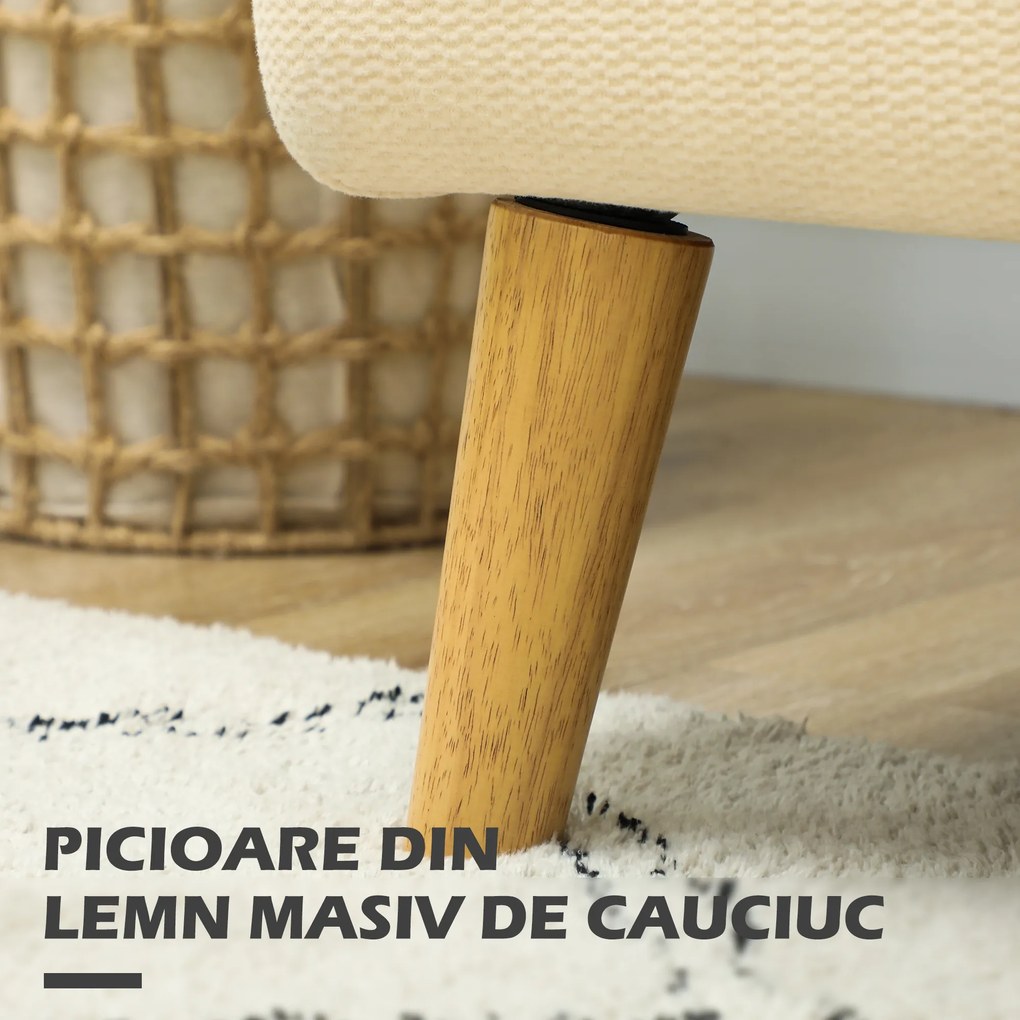 HOMCOM Canapea Modernă Scandinavă, Canapea cu 2 Locuri, Brațe, și Picioare din Lemn, 140x74x79 cm, Alb Crem | Aosom Romania