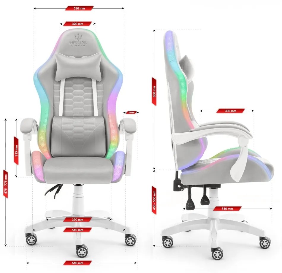 Scaun de gaming HC-1000 Gray-White LED RGB tesatura