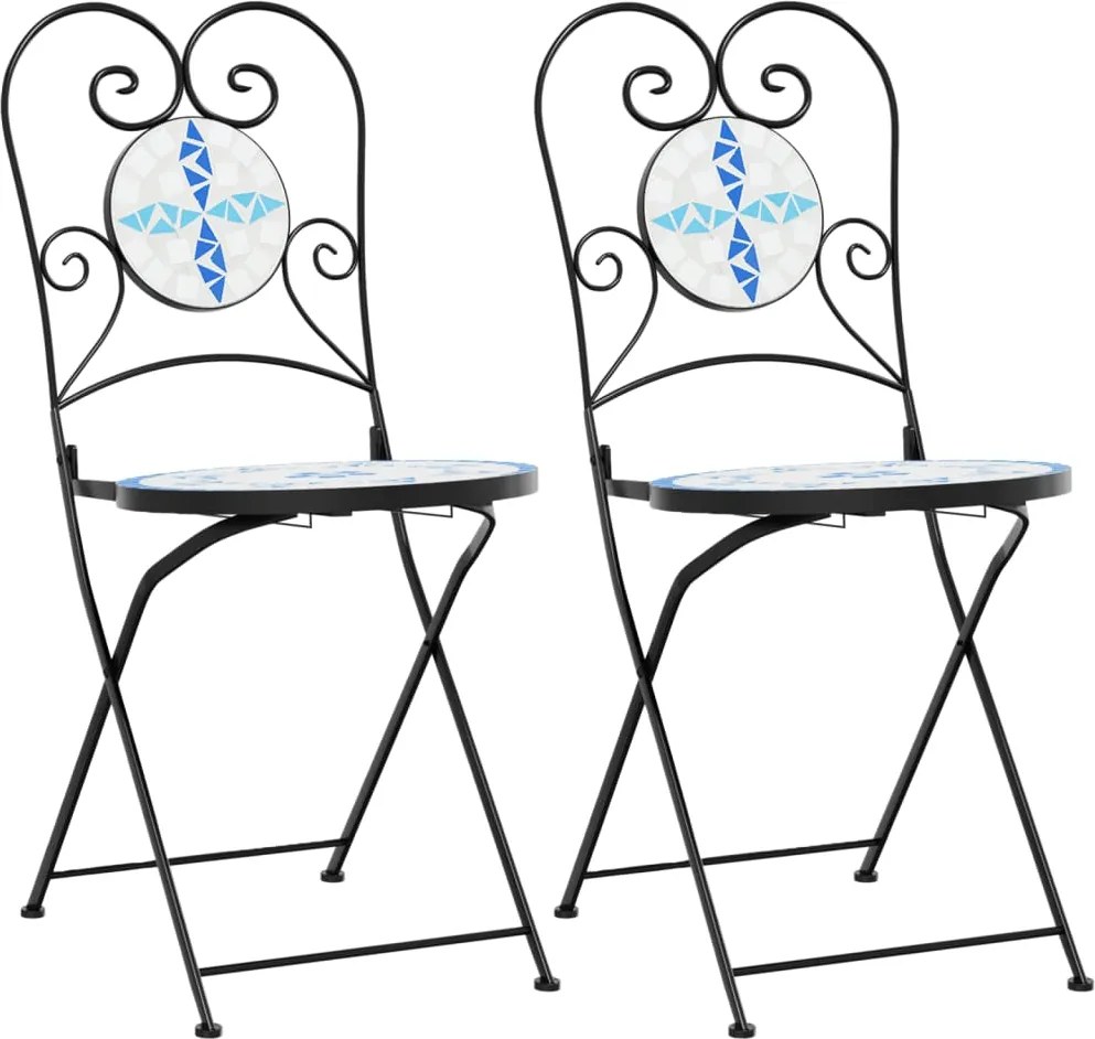 vidaXL Scaune de bistro pliabile, 2 buc., albastru și alb, ceramică