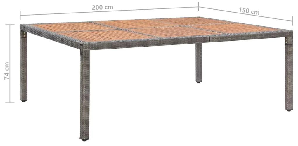 Masa de gradina, gri, 200x150x74 cm, poliratan si lemn acacia 1, Gri, 200 x 150 x 74 cm