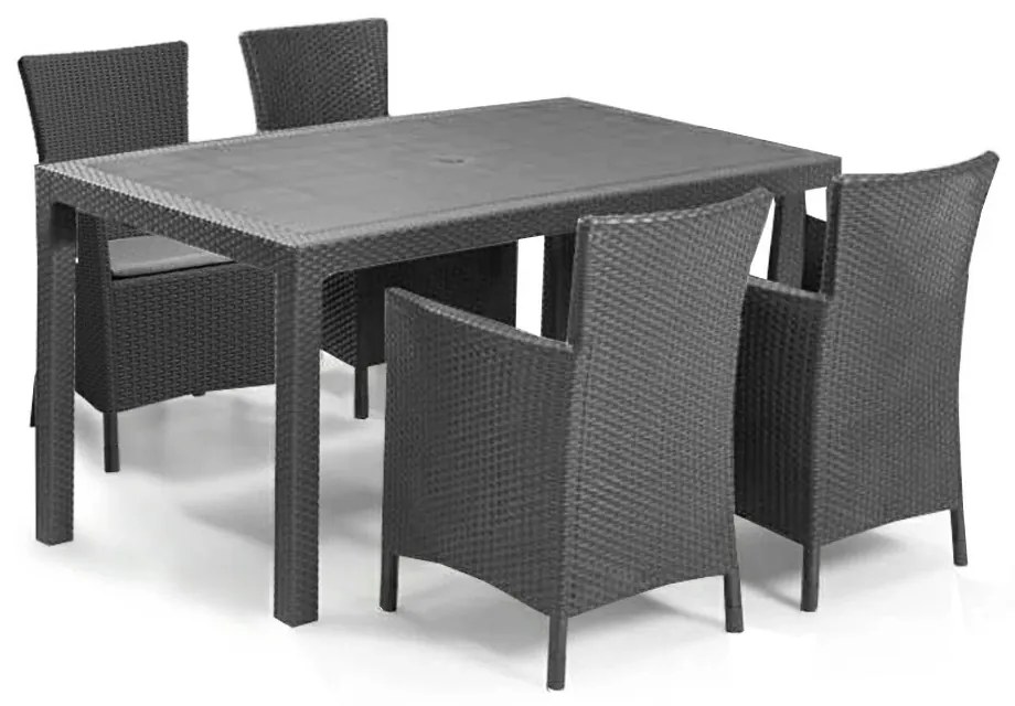 Set de mobilier de grădină Meliowa cu 4 locuri, culoare grafit, cu perne gri deschis