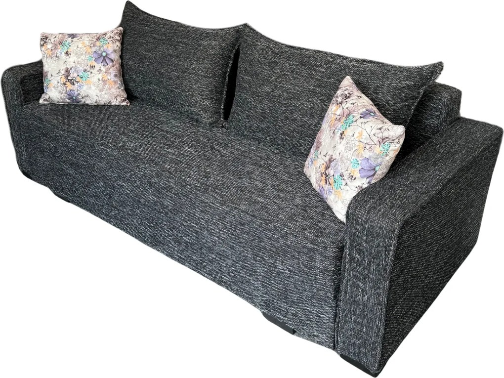 Canapea LARISA extensibila, 3 locuri, lada de depozitare, stofa gri inchis, 220x95x85 Stofa, Gri Inchis