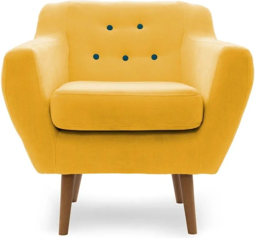 Fotoliu LUX elegant si confortabil cu picioare stejar si tapiterie galbena, Kelly 1 stejar/ galben