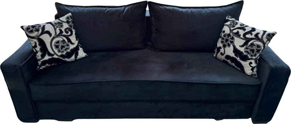 Canapea LARISA extensibila, 3 locuri, lada de depozitare , catifea negru, 220x95x85 Negru, Catifea