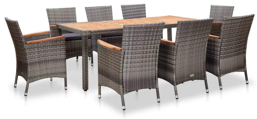 46083 vidaXL Set mobilier grădină cu perne, 9 piese, gri, poliratan