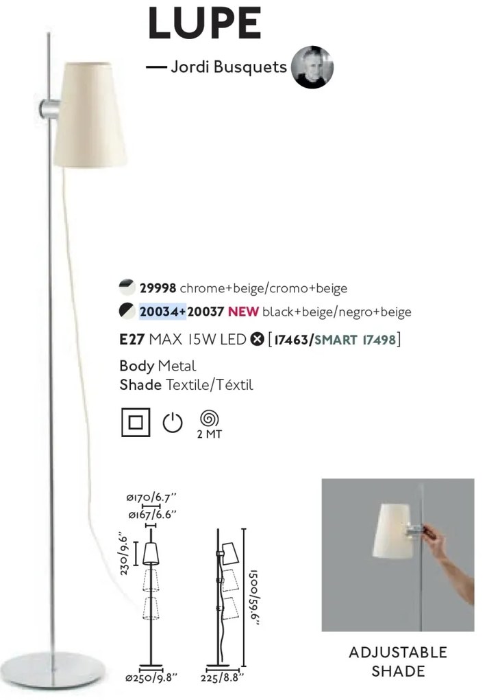 Lampa de podea moderna design elegant LUPE negru/bej