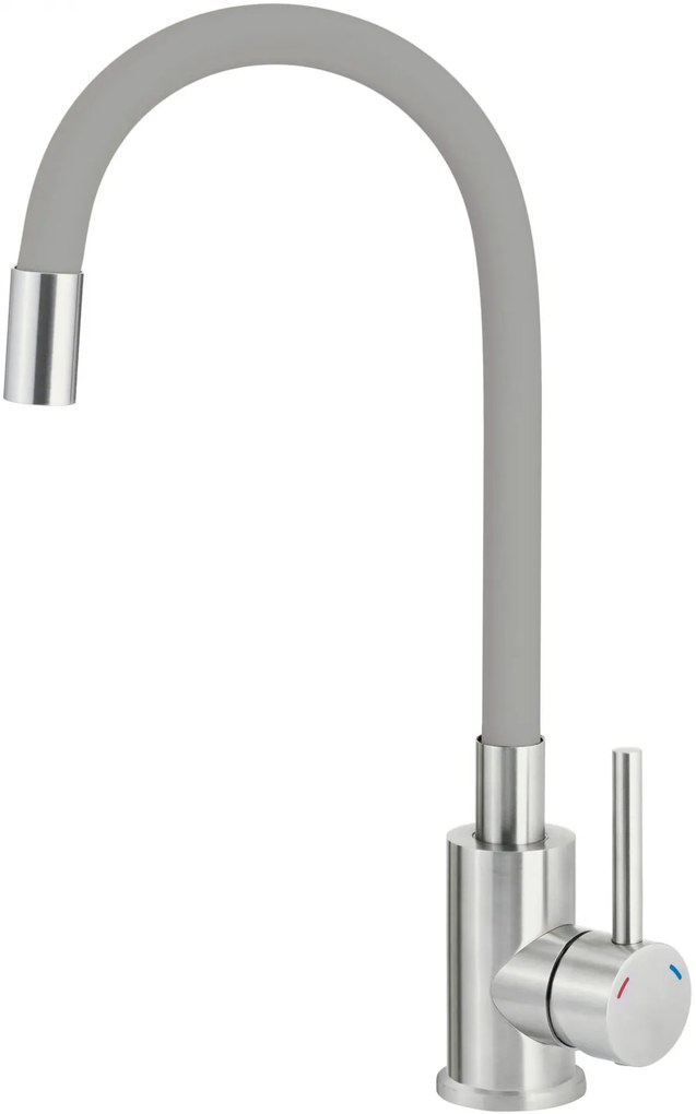 Baterie pentru chiuveta bucatarie, gri, cap mixer, pipa flexibila, Deante Luno Gri