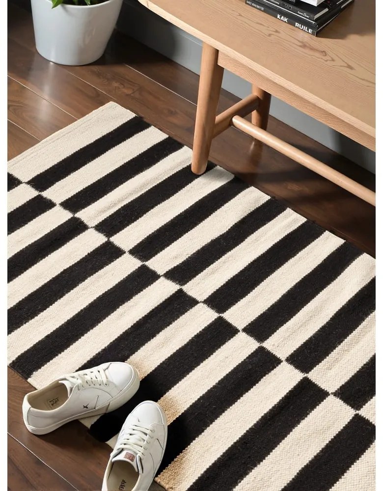 Covor negru-alb reversibil/țesut manual din lână 80x150 cm Donna – Hanse Home