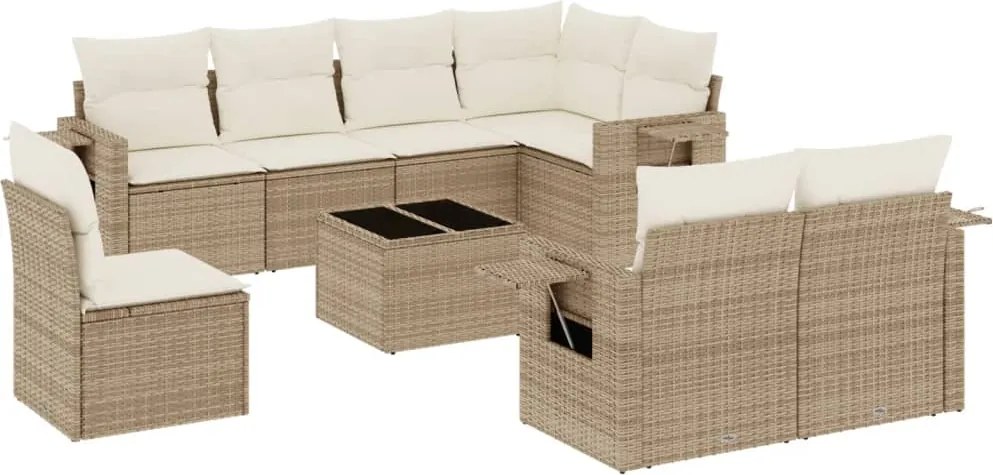 vidaXL Set canapele de grădină, 9 piese, cu perne, bej, poliratan