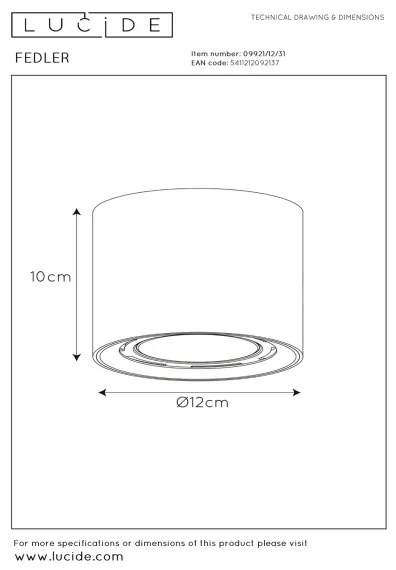 Spot LED dimabil FEDLER 1xGU10/12W/230V CRI95 alb Lucide 09921/12/31