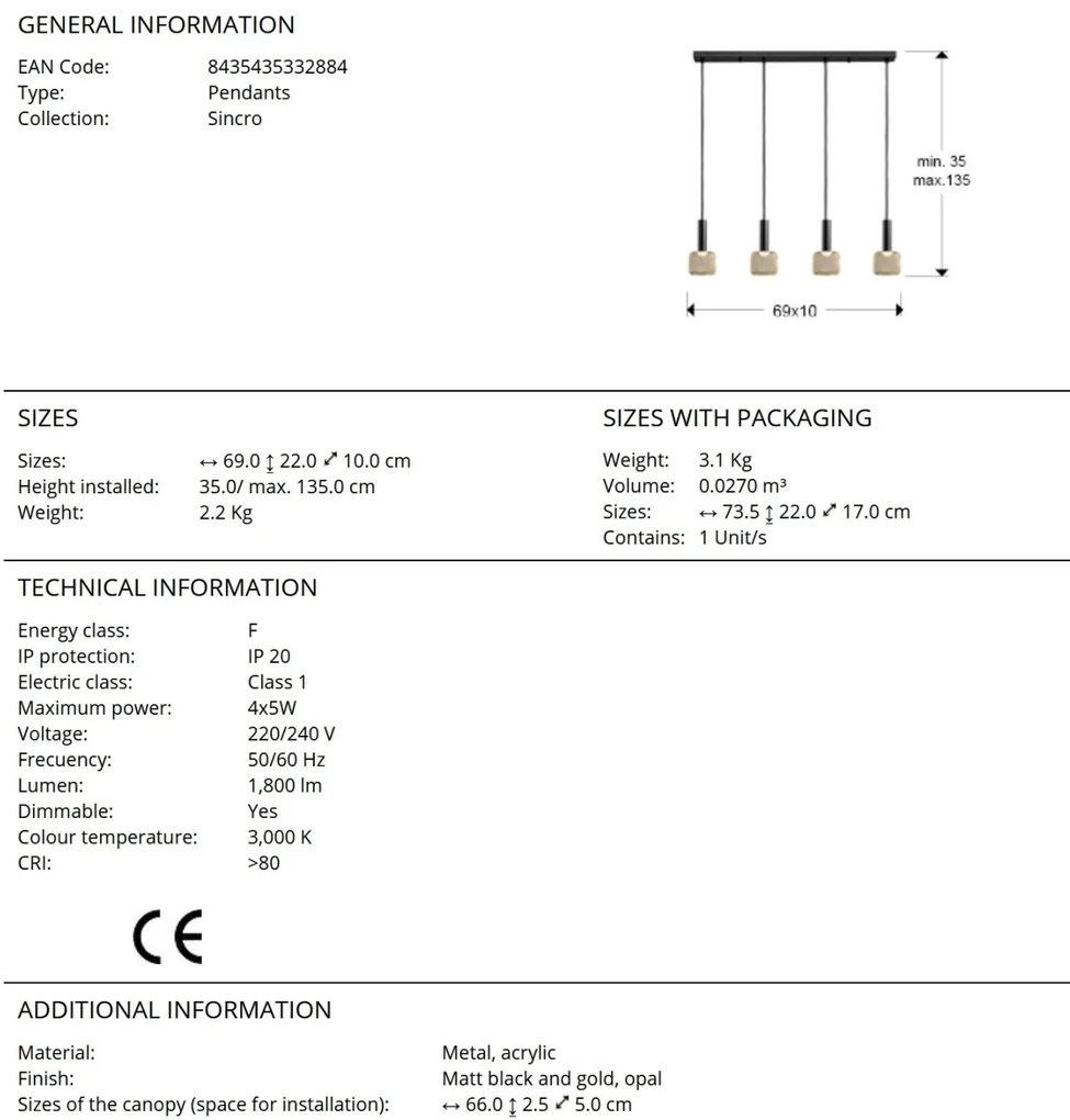 Lustra LED suspendata design modern Sincro 4L