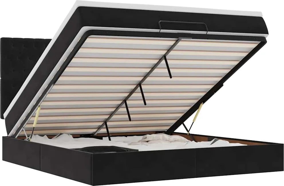 vidaXL Cadru de pat otoman cu saltele, catifea neagră 160x200cm