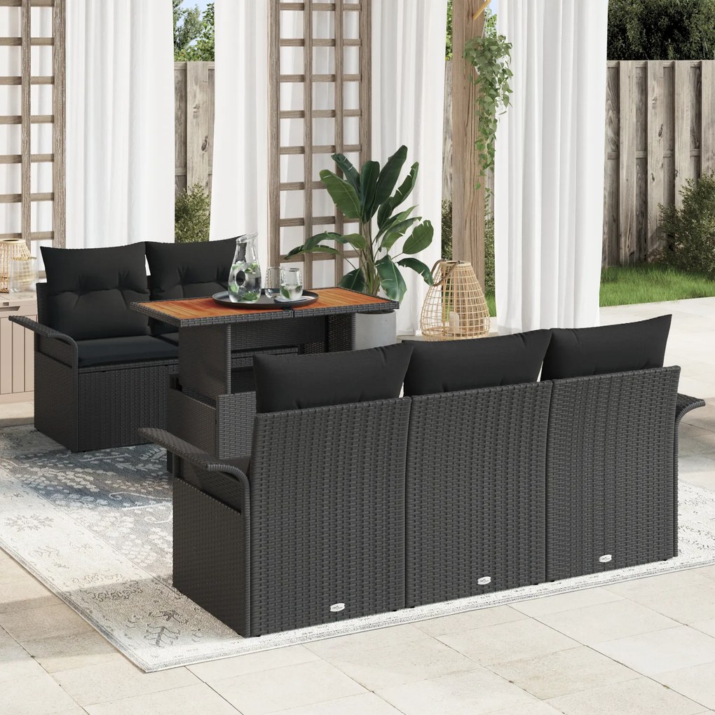 vidaXL Set de canapele de grădină 6 piese cu perne, din rattan negru și acacia.
