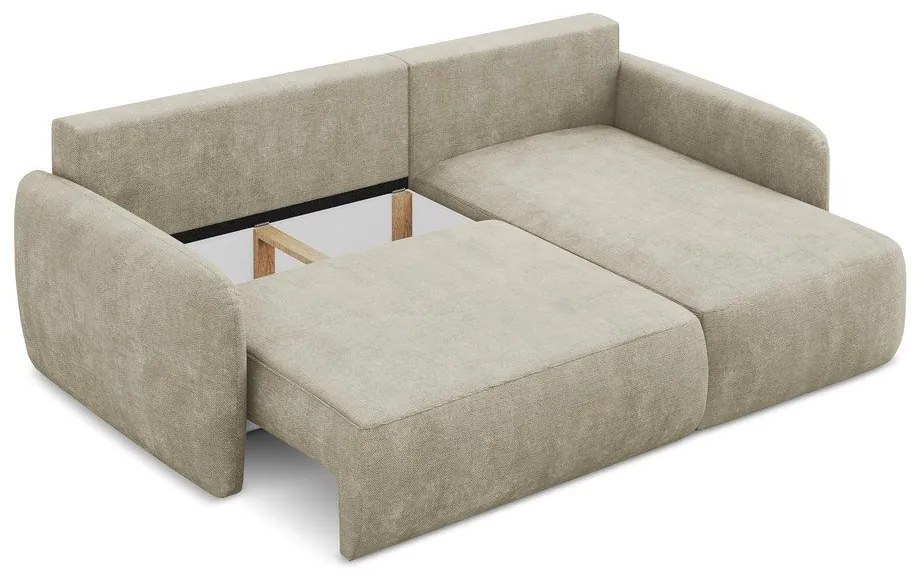 Colțar bej extensibil/cu spațiu de depozitare cu tapițerie din chenille (cu colț pe partea dreaptă/cu șezlong) Lilo – Makamii