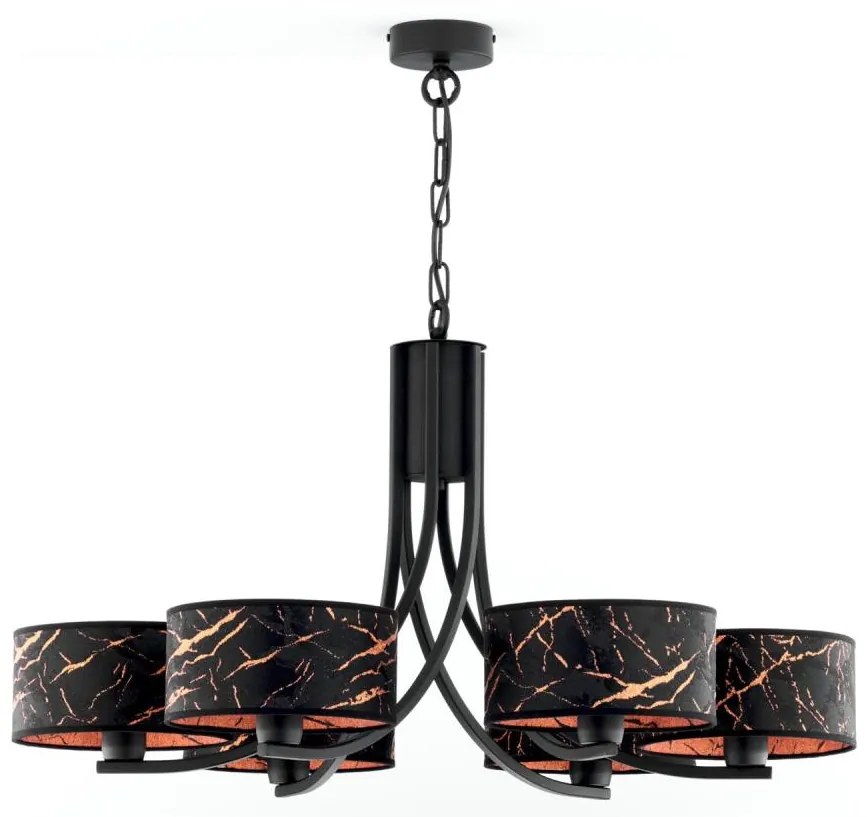 Jupiter 2108- Candelabru pe lanț ARTHUR 6xE27/15W/230V negru/portocaliu/decor marmură