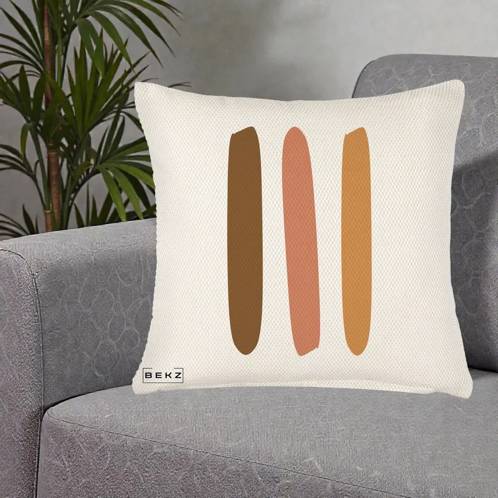Perna Decorativa Abstract Linii Terracotta, 40x40 cm, Crem Reliefat, Husa Detasabila, Perna Inclusa, BEKZ®
