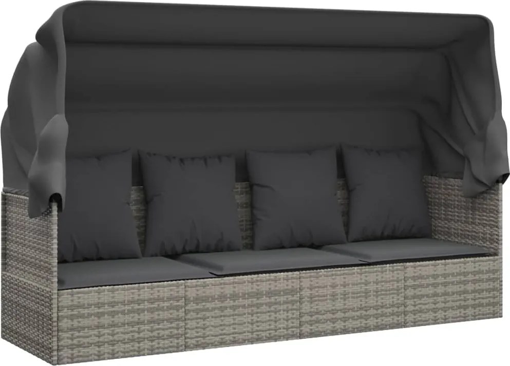 vidaXL Pat șezlong pentru exterior cu perne, gri, poliratan