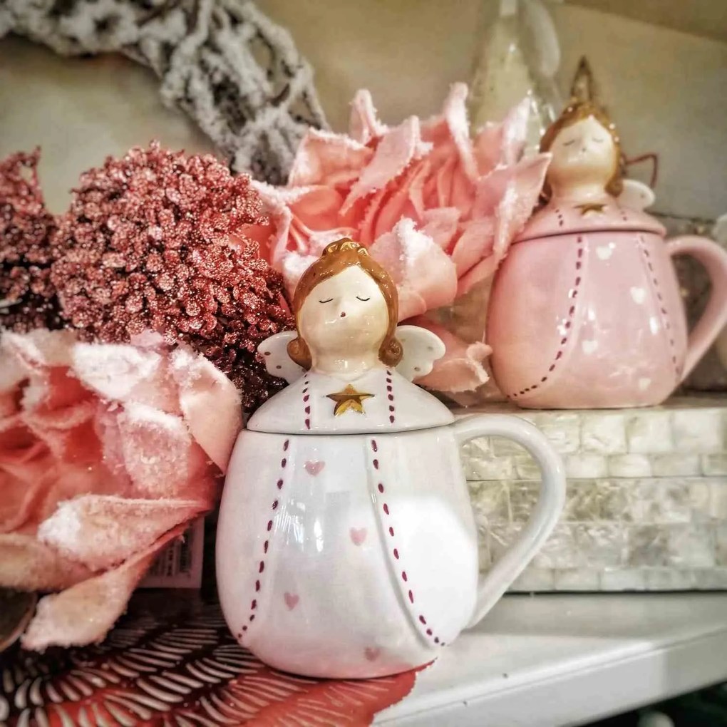 Cana Angel din ceramica alba 16 cm