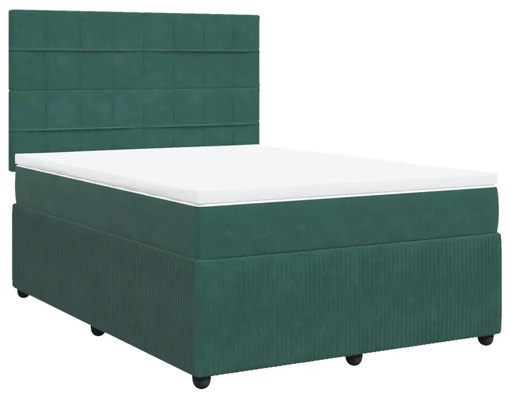 3292361 vidaXL Pat box spring cu saltea, verde închis, 140x200 cm, catifea