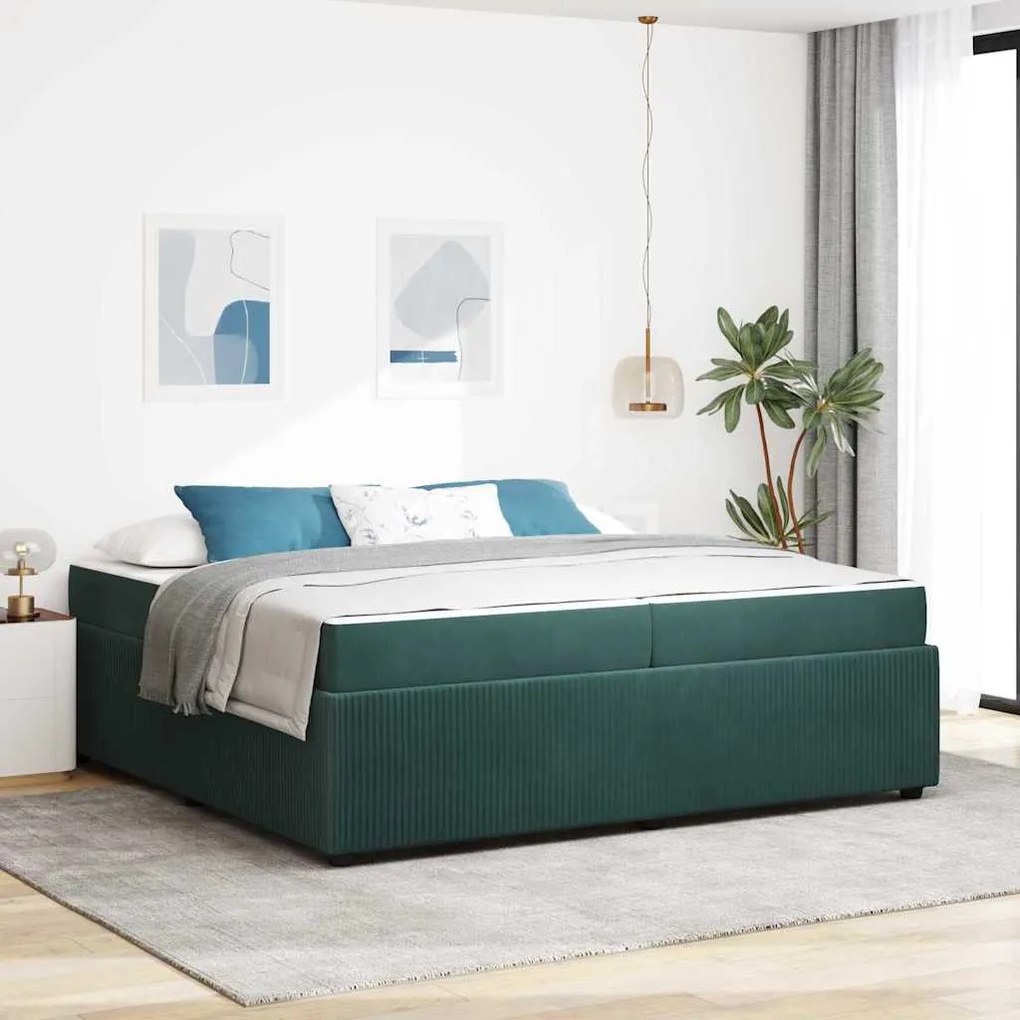 vidaXL Cadru de pat cu saltea Altele Verde închis 200 x 200 cm Catifea