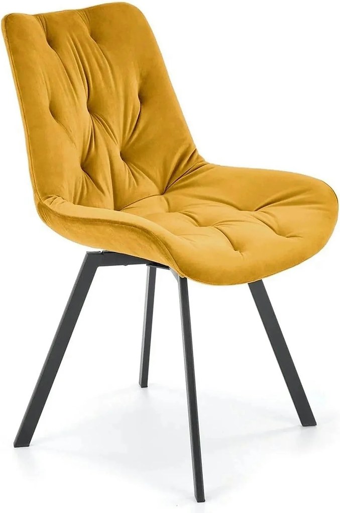 Scaun rotativ K519, galben/negru, stofa catifelata/metal, 54x63x86 cm