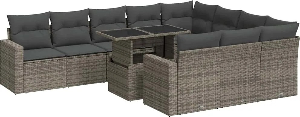 vidaXL Set canapele de grădină cu perne, 11 piese, gri, poliratan