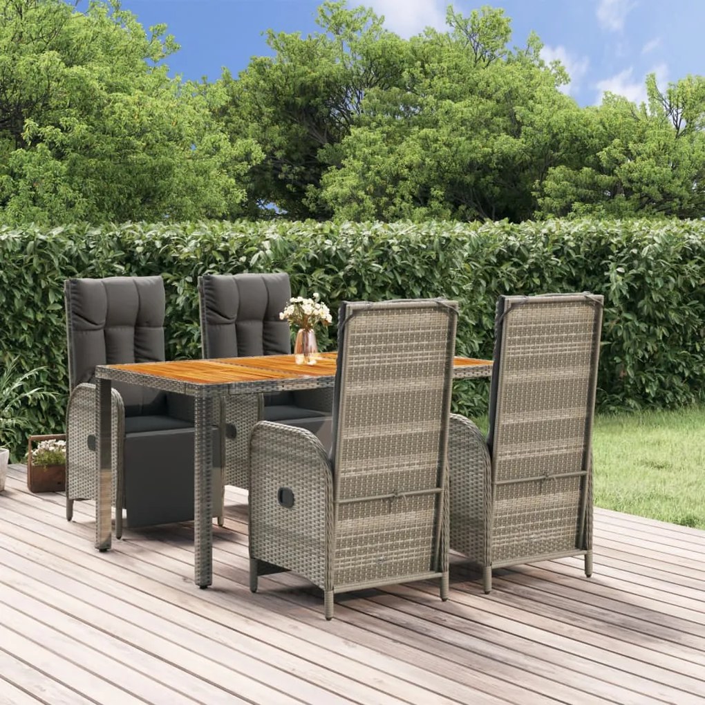 3185046 vidaXL Set mobilier de grădină cu perne, 5 piese, gri, poliratan