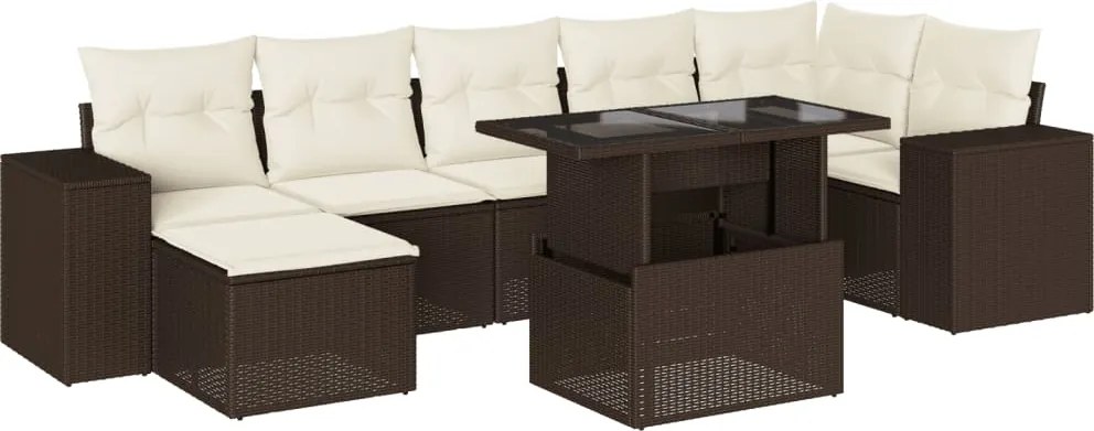 vidaXL Set canapele de grădină cu perne, 8 piese, maro, poliratan