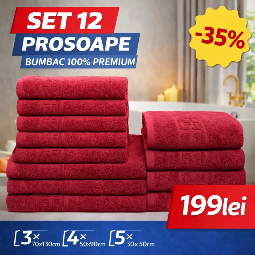 Set 12 Prosoape Premium Bumbac 100% – Moi &amp; Absorbante 🔥