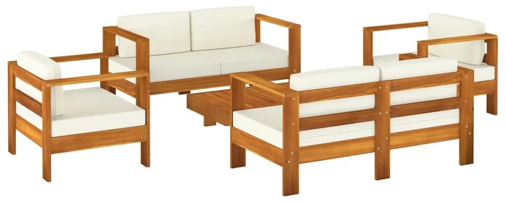 3144979 vidaXL Set mobilier grădină cu perne alb crem, 5 piese, lemn masiv