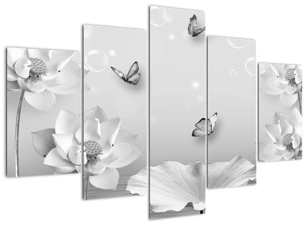 Tablou - Design flori și fluturi (150x105 cm)