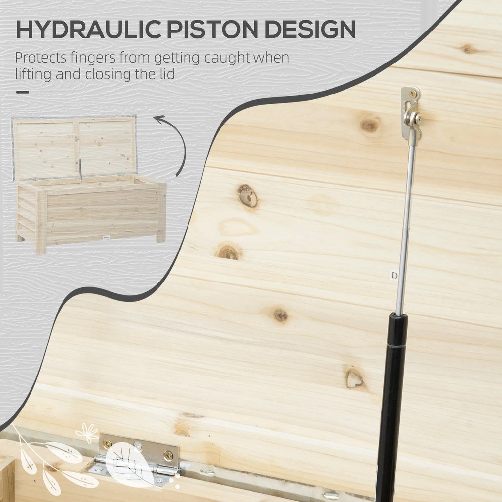 Outsunny Ladă de Depozitare Exterior din Lemn cu Capac Metalic Galvanizat și Design cu Șipci 110x50x50 cm Lemn Natural | Aosom Romania