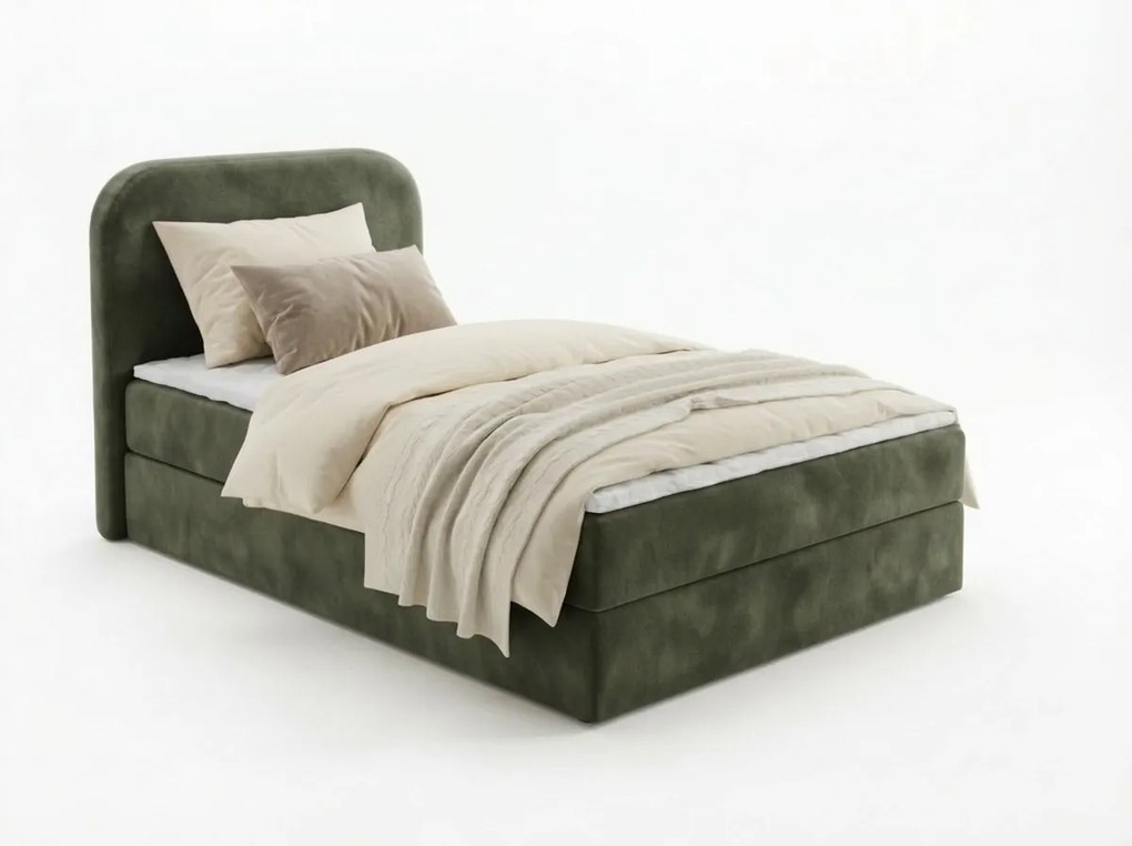 Pat tapitat boxspring FORENA 90x200 cm verde inchis Saltea: Saltea cu arcuri Bonell