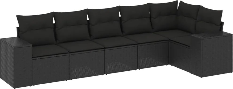 vidaXL Set mobilier de grădină cu perne, 6 piese, negru, poliratan